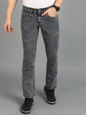 Men's Dark Grey Washed Bootcut Jeans Stretchable