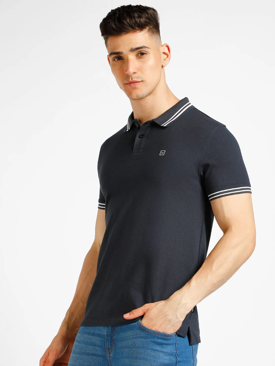 Men's Grey Solid Slim Fit Half Sleeve Cotton Polo T-Shirt