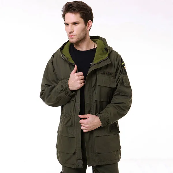 Military Style Long Section Thicken Fleece Men's Windbreaker