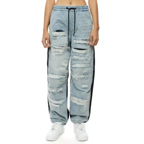 Mixed Media Fashion Denim Joggers - California Blue