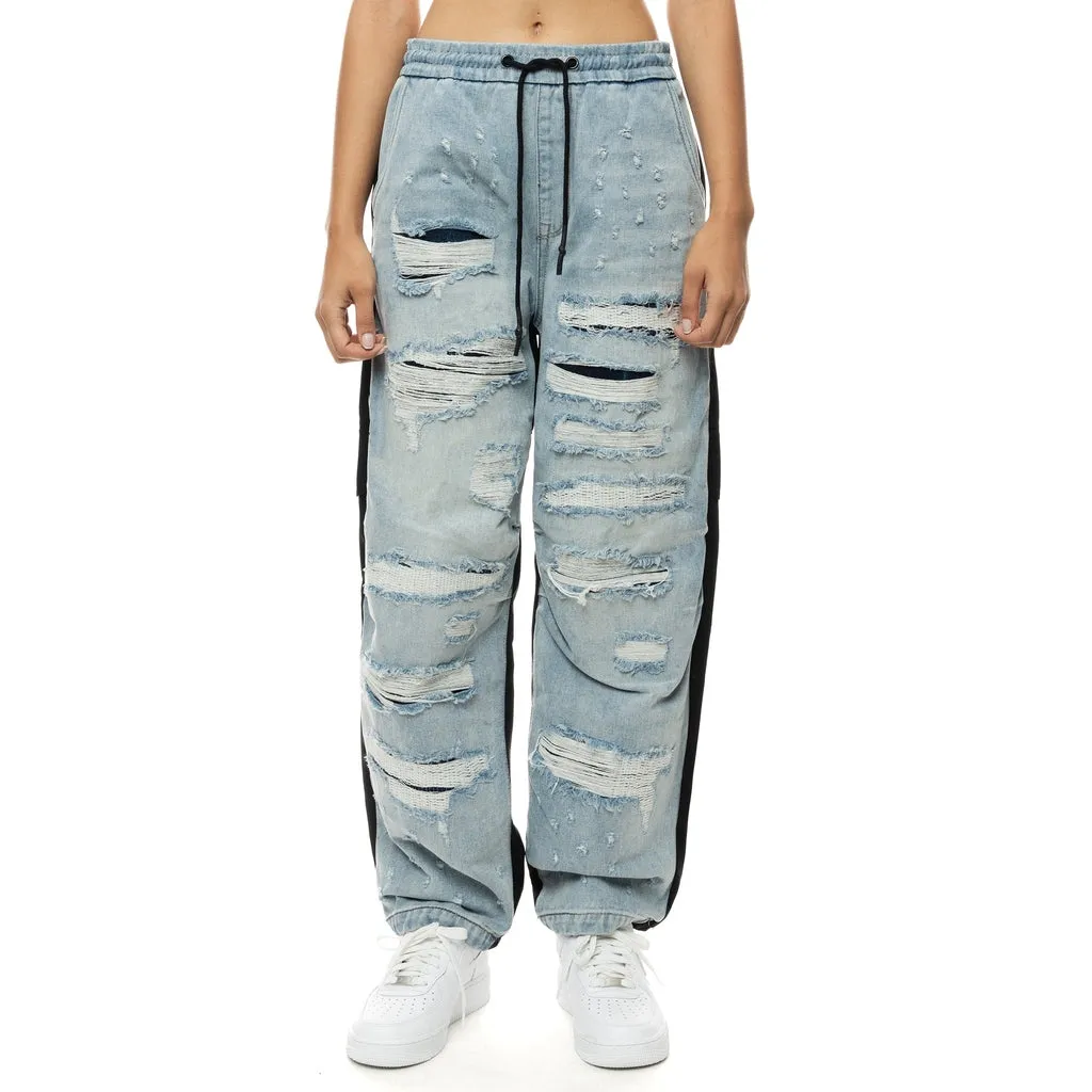 Mixed Media Fashion Denim Joggers - California Blue