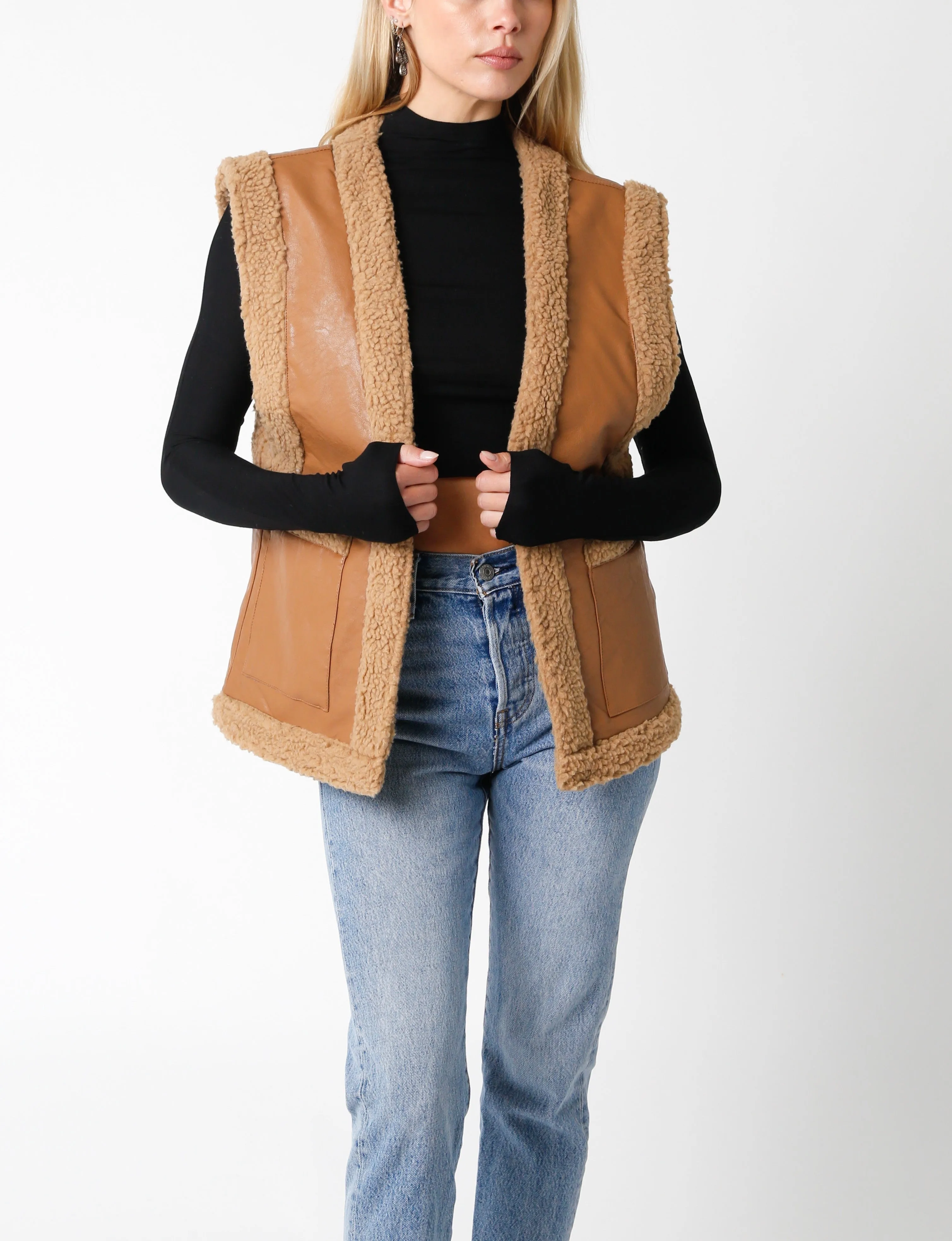 Naomi Leather Fur Lined Vest