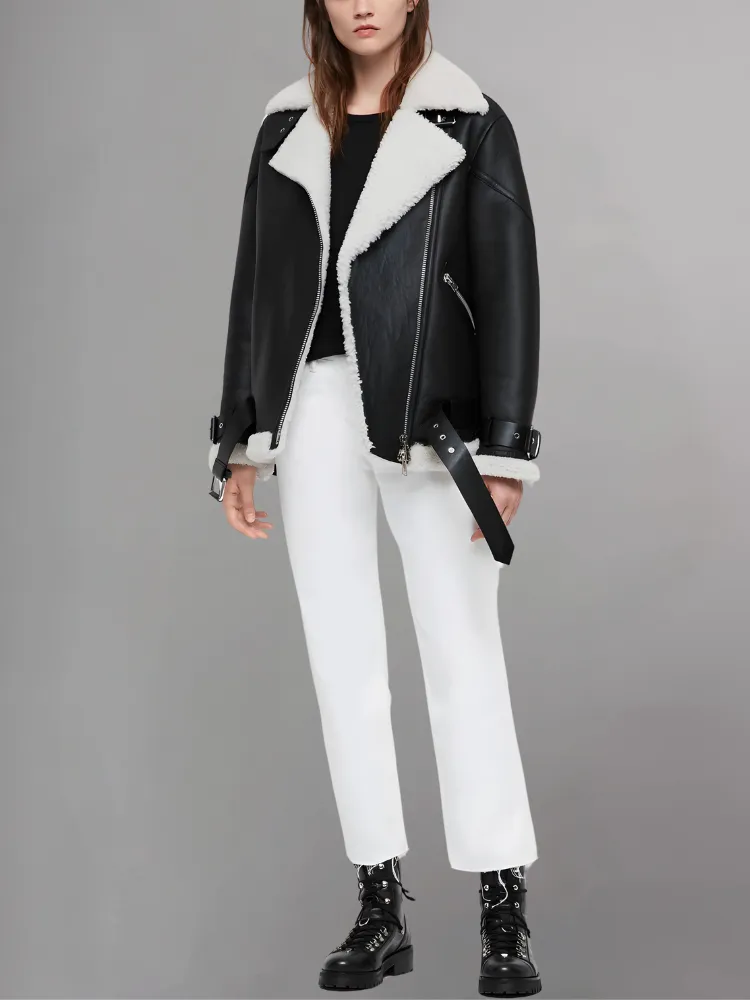 Patty Black Shearling Leather Jacket