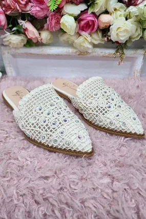 Pearl Mesh Pointed Toe Mules Slipper