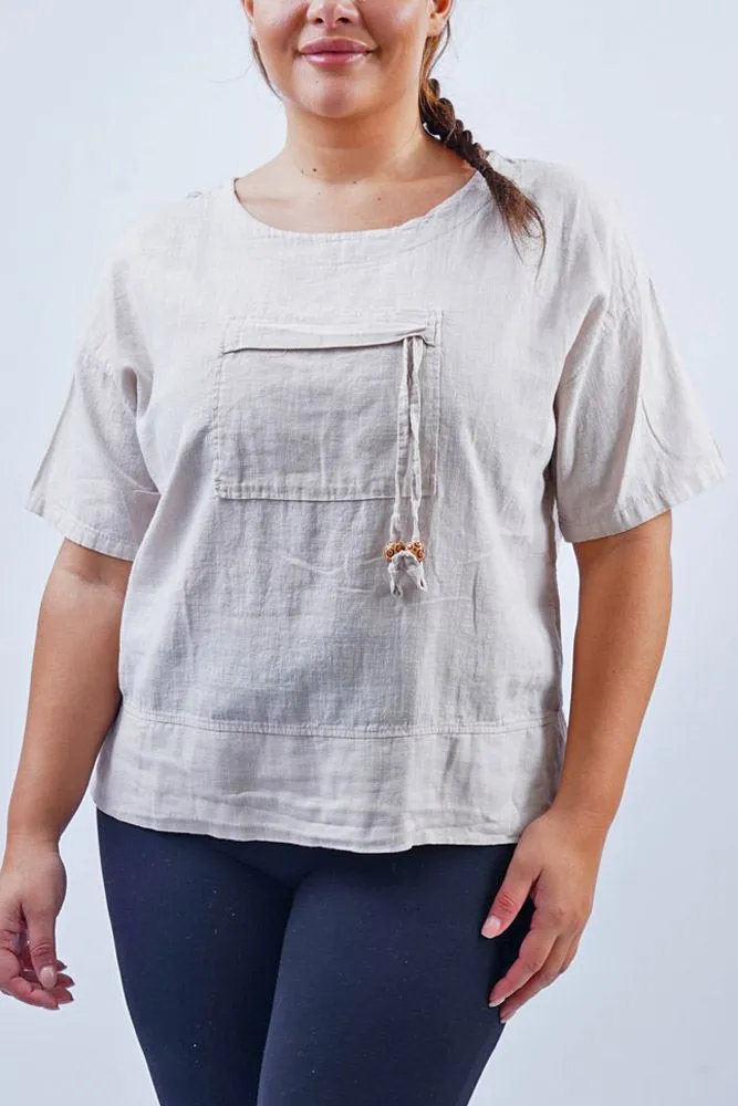 Plain Back Split Front Beaded Pocket Top