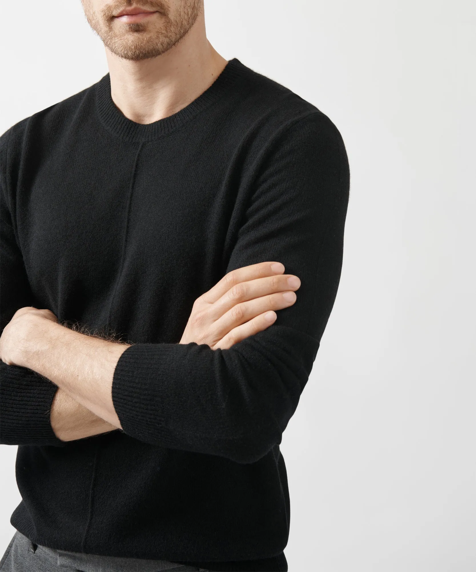 Recycled Cashmere Exposed Seam Crew Neck Sweater - Black