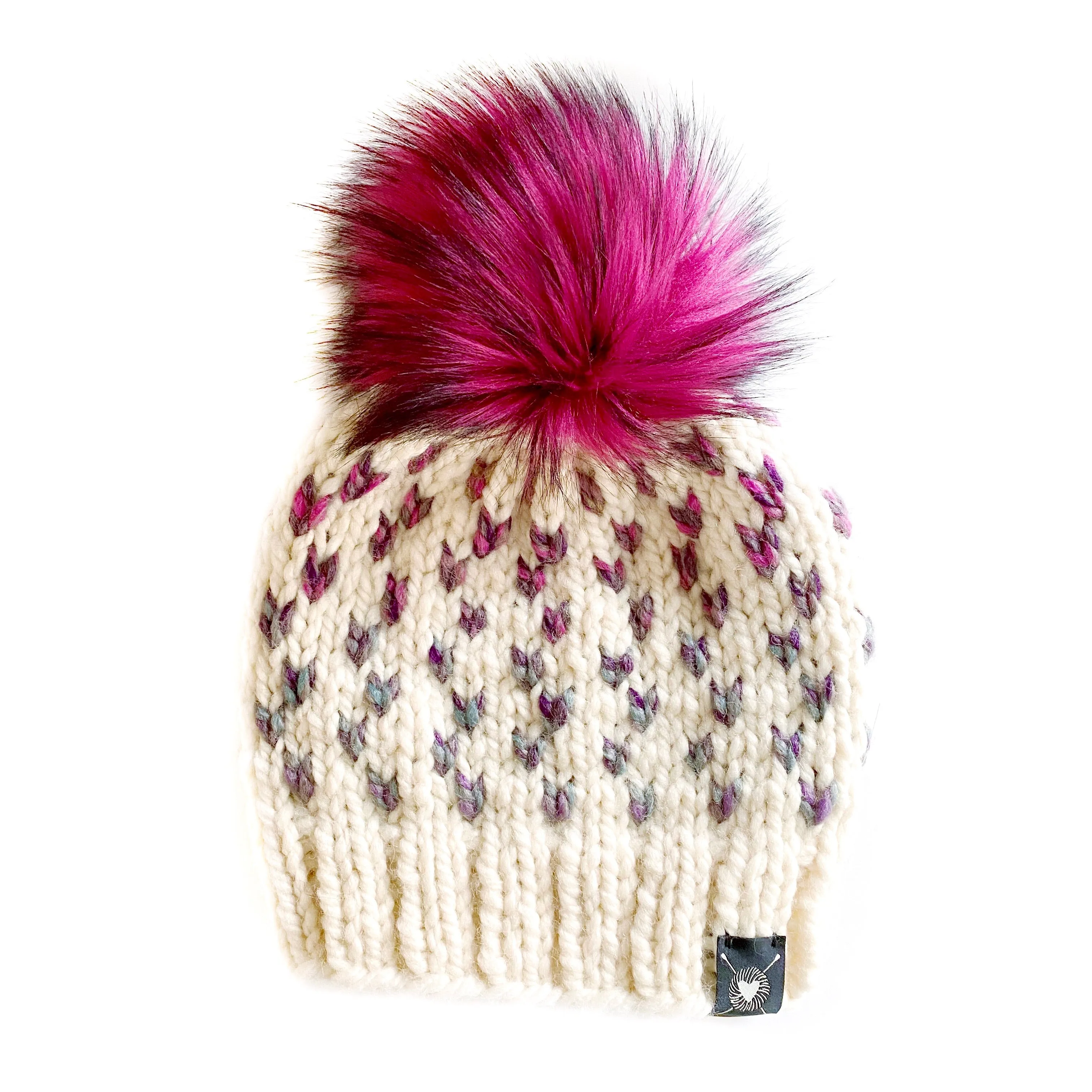 Tiny Hearts Faux Fur Pom-Pom Beanie in Hints of Astroland