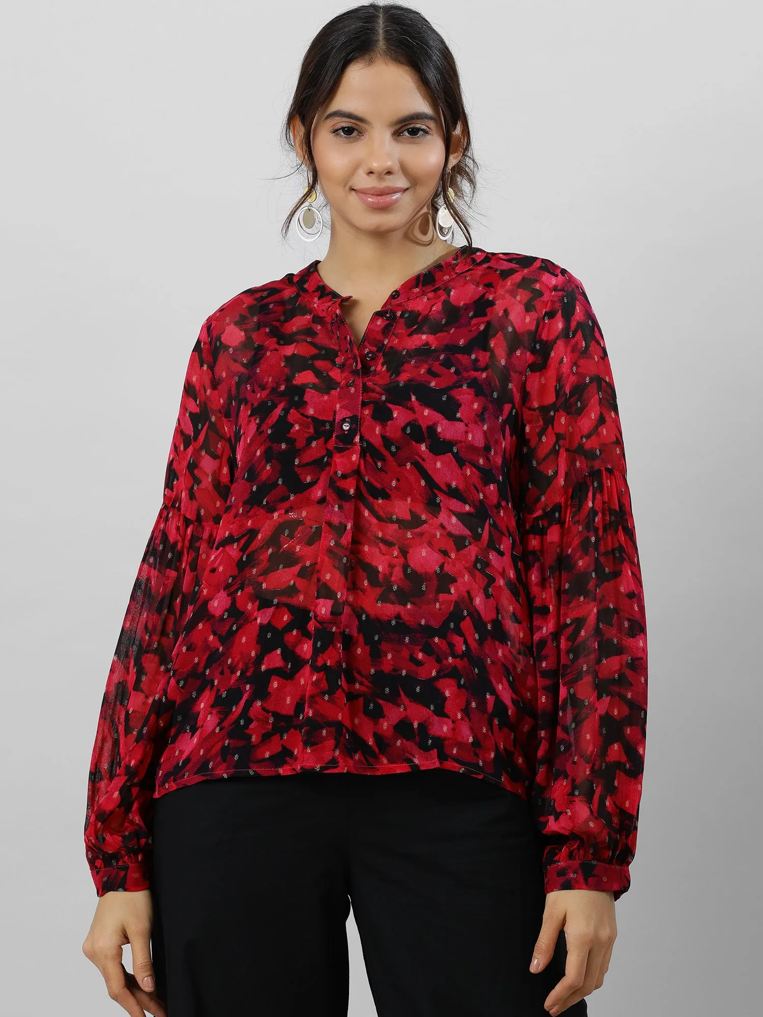 Trendy V Neck Floral Print Top