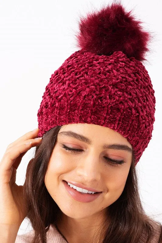 Winter Wonderland Pom-Pom Chenille Beanie