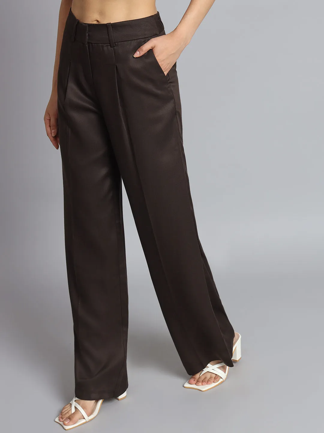 Women Dark Brown Plus Size Pants