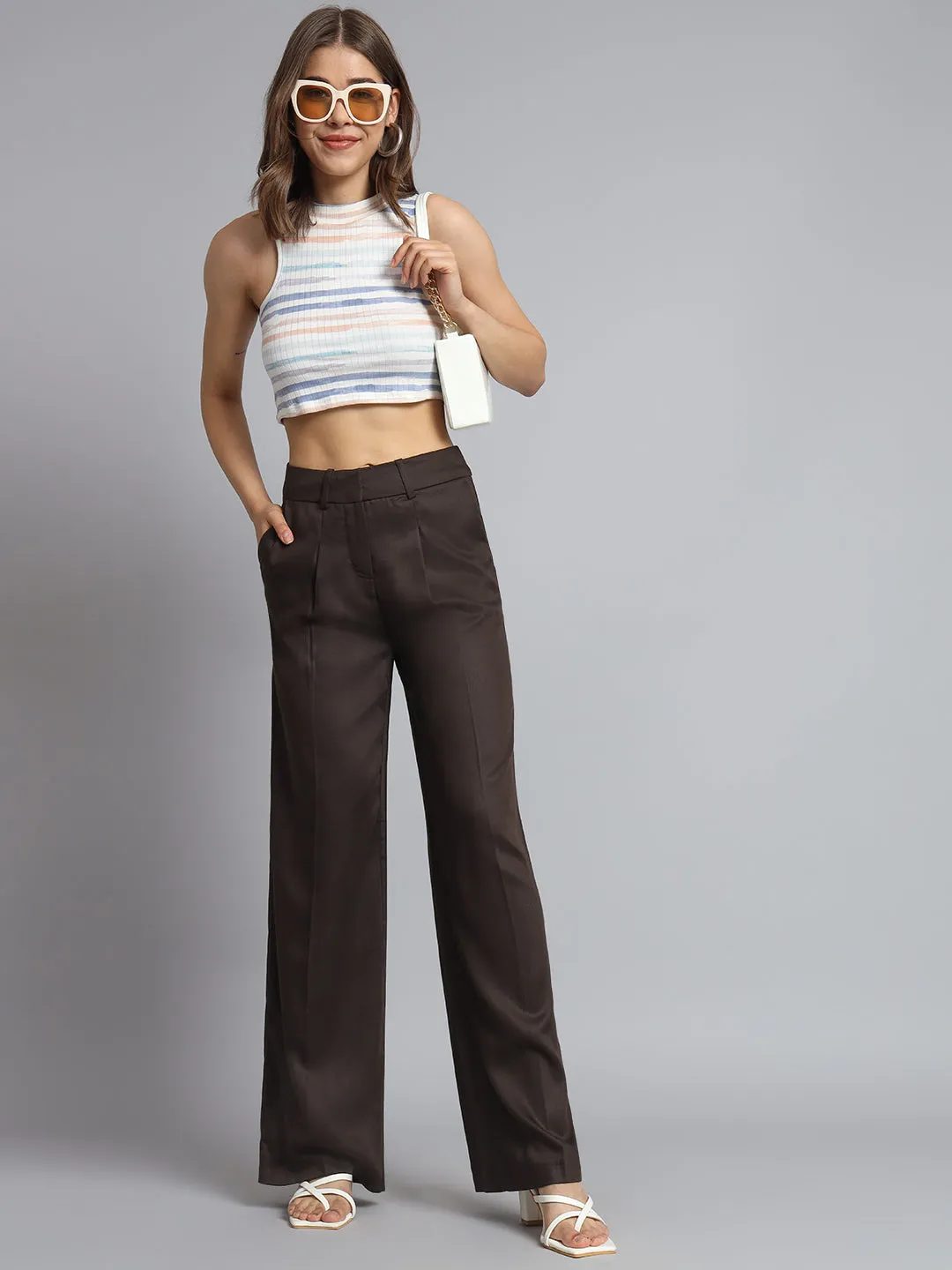 Women Dark Brown Plus Size Pants