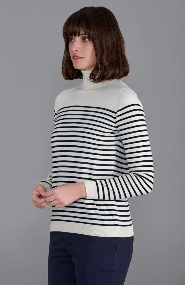 Womens Ultra Fine Cotton Roll Neck Breton Jumper