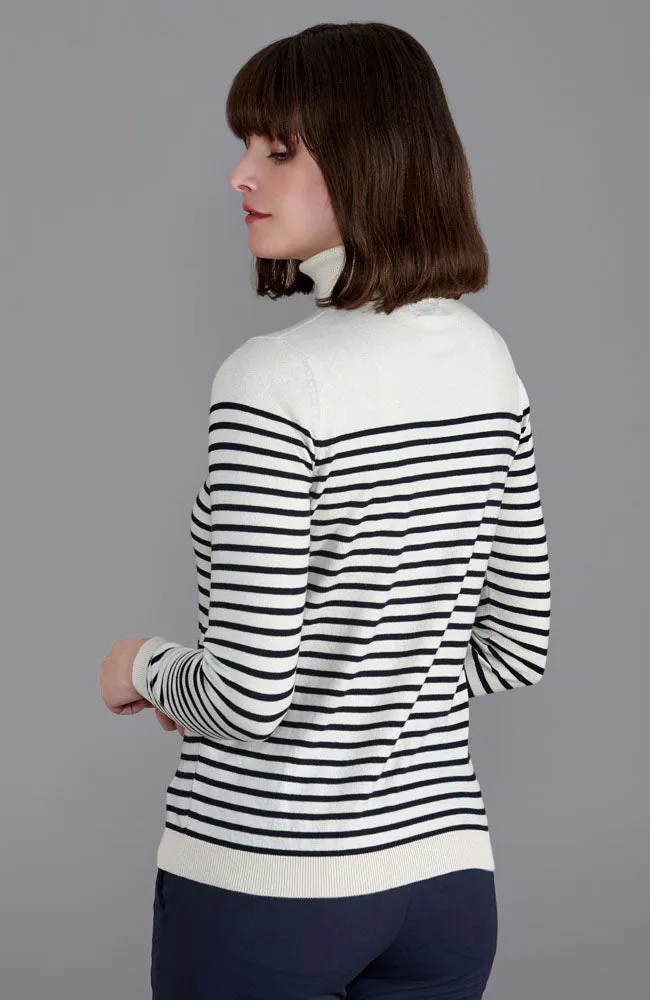 Womens Ultra Fine Cotton Roll Neck Breton Jumper