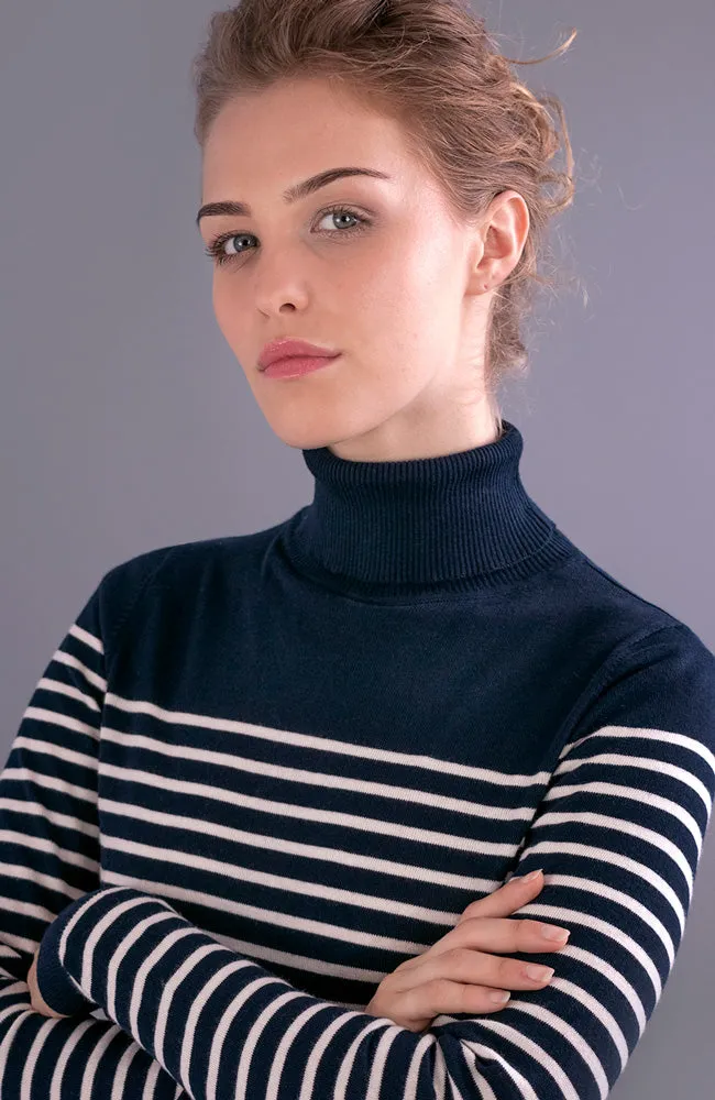 Womens Ultra Fine Cotton Roll Neck Breton Jumper